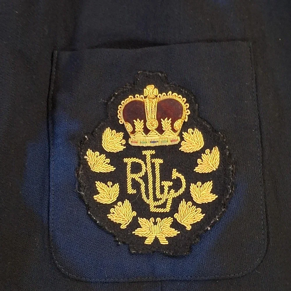 Lauren Ralph Lauren Blazer Womens 18W Navy‎ Wool Crest Gold Buttons Tie Dye USA